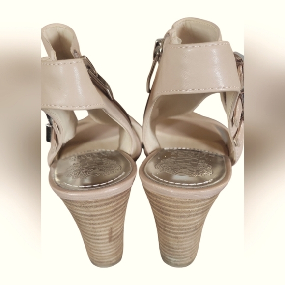 Vince Camuto Leather Lyssia Wedge Side Zip Side Buckles Fastening Nude Sandals - Picture 8 of 10